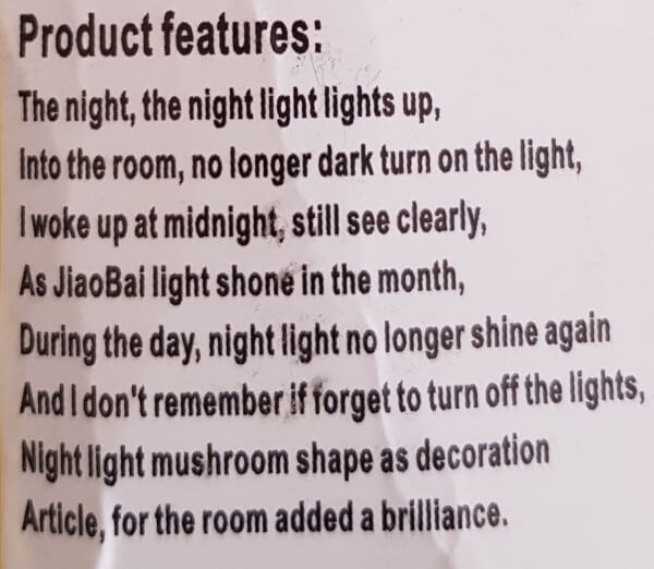 Produkt-Features des Pilz-Nachtlichts