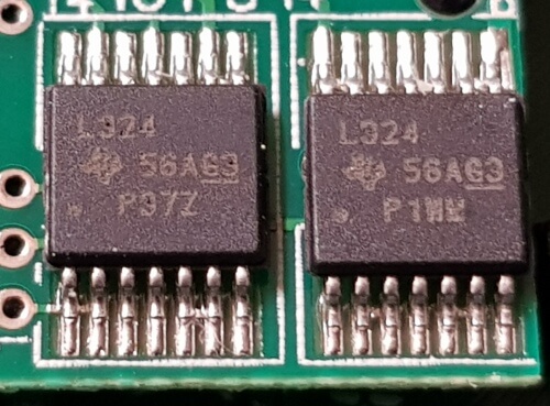 Detailansicht der L324 Komparator-Chips
