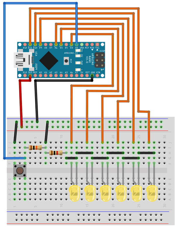 Aufbau der Schaltung auf dem Breadboard mit dem Arduino Nano