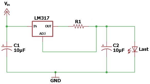 Schaltplan der Konstantstromquelle mit dem LM317