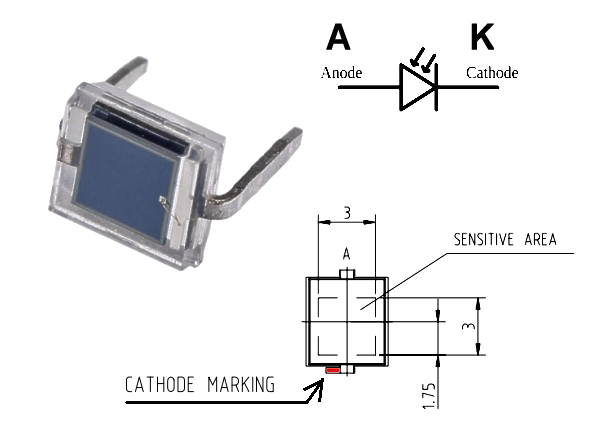 Aufbau und Anschlüsse der Fotodiode BPW34
