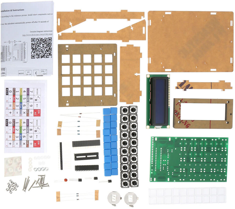 Einzelteile des DIY Calculator Counter Kit