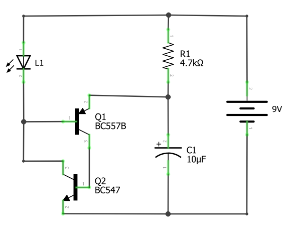 Schaltplan für einen 9V LED-Blitzer