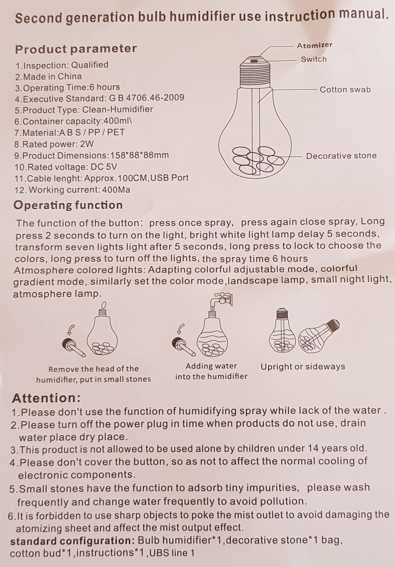 Anleitung für den Bulb Humidifier