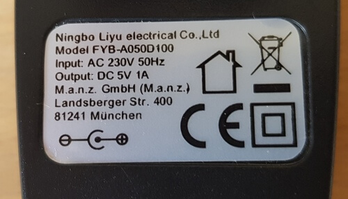 Technische Details des Netzadapters