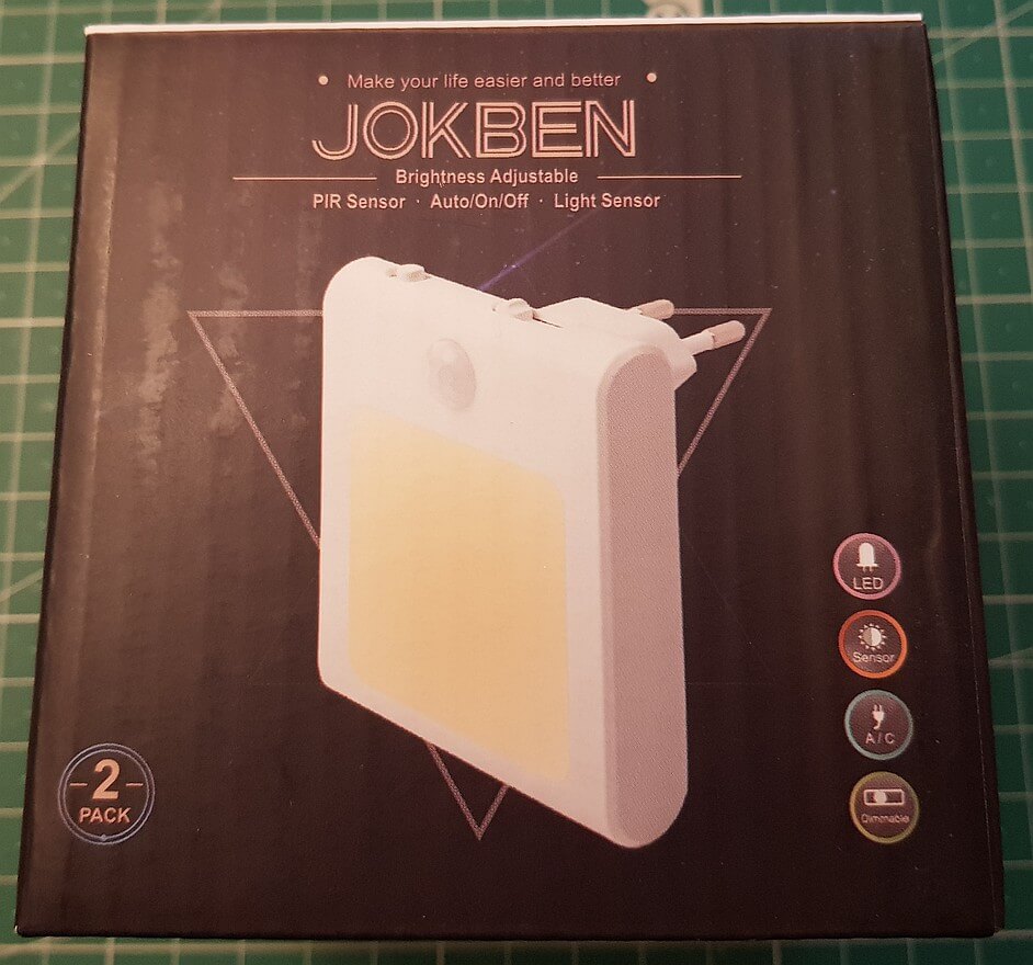 Original-Verpackung des JOKBEN Nachtlichts mit PIR-Sensor