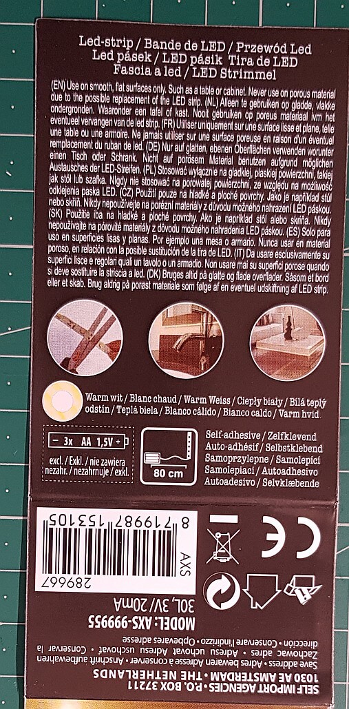Beschreibung auf der Verpackung des LED-Strips