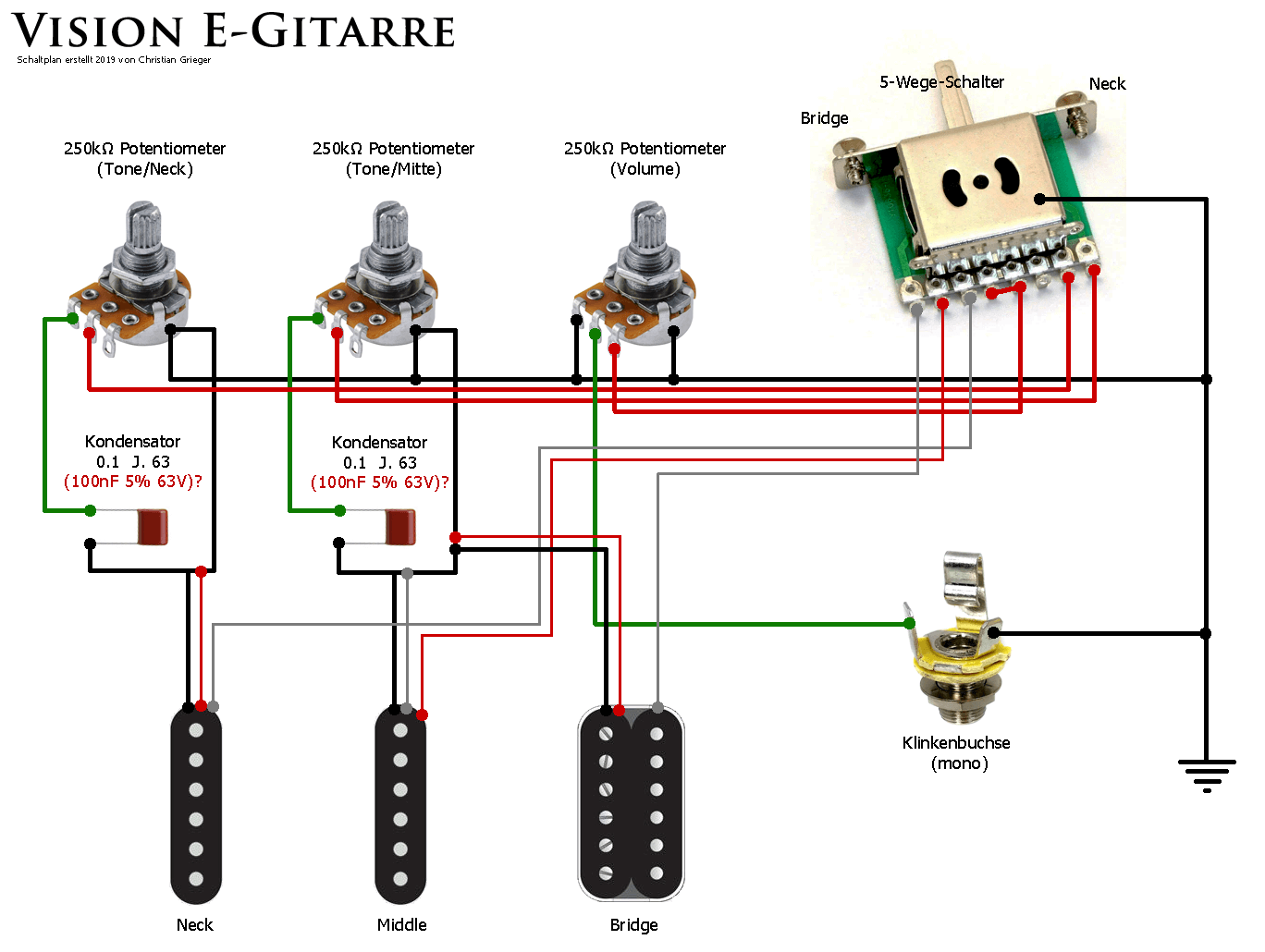 Schaltplan für die Vision E-Gitarre