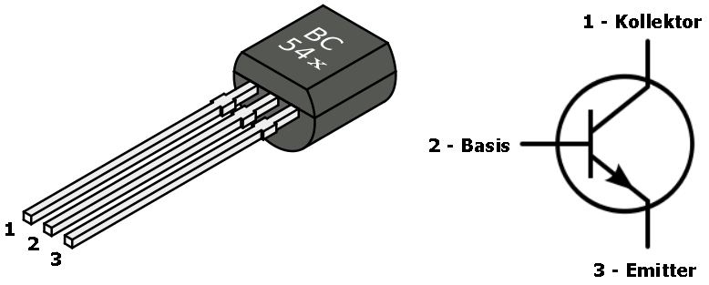 Pinout und Schaltzeichen von NPN-Transistoren der Baureihe BC54x