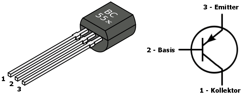 Pinout und Schaltzeichen von PNP-Transistoren der Baureihe BC55x