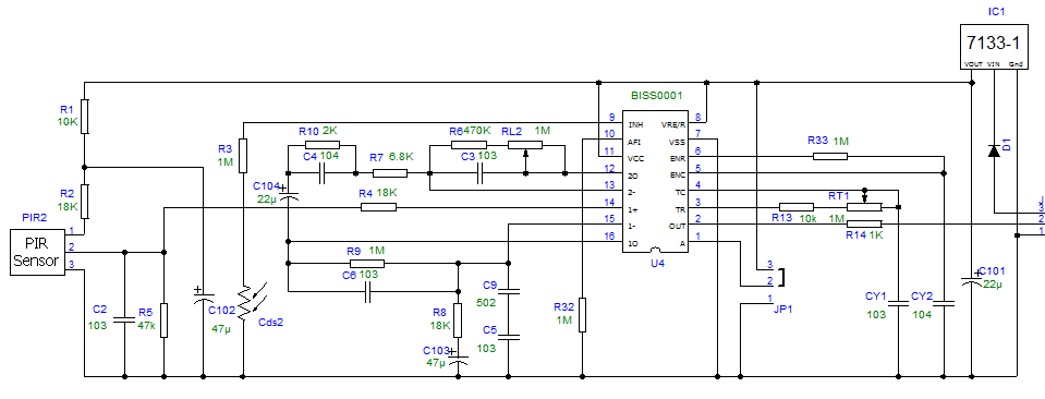 Interner Schaltplan des Moduls HC-SR501
