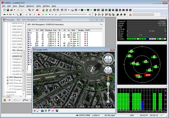 Screenshot der GNSS-Evaluierungsssoftware u-center