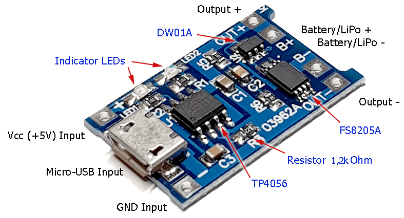 TP4056 Akku Lademodul mit USB-Anschluss Arduino