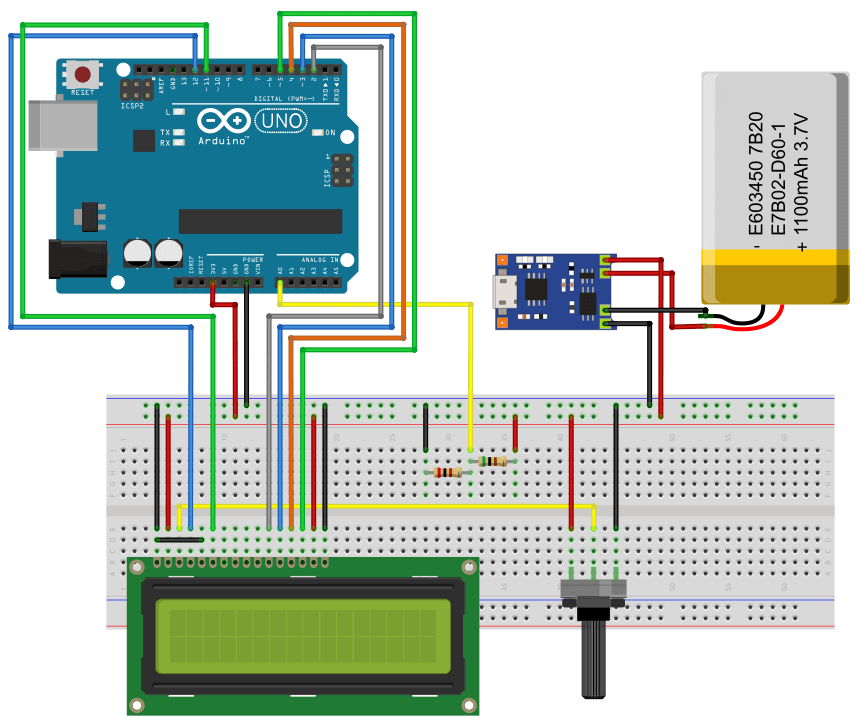 Aufbau des Akku-Monitors mit dem Arduino