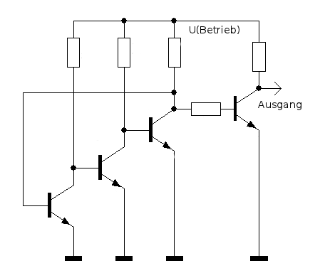 Einfache Ringoszillator-Schaltung aus drei Bipolartransistoren