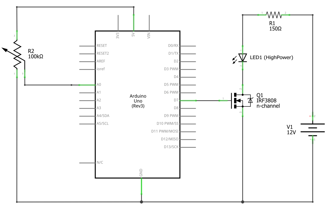 Schaltplan für den 1W-LED-Blitzer mit Arduino