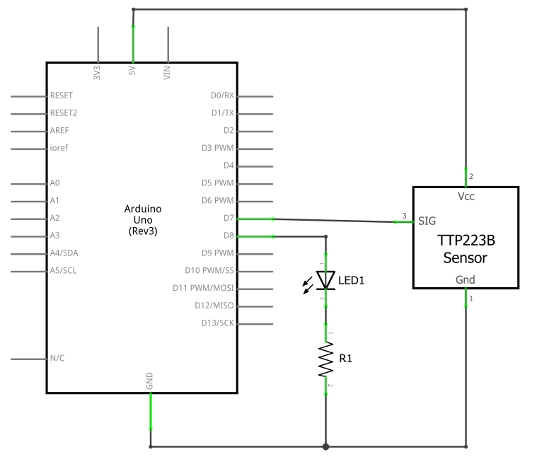 Schaltplan mit dem TTP223-Modul und Arduino
