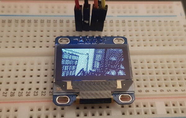 Bild der Raspberry Pi Cam auf dem OLED-Modul