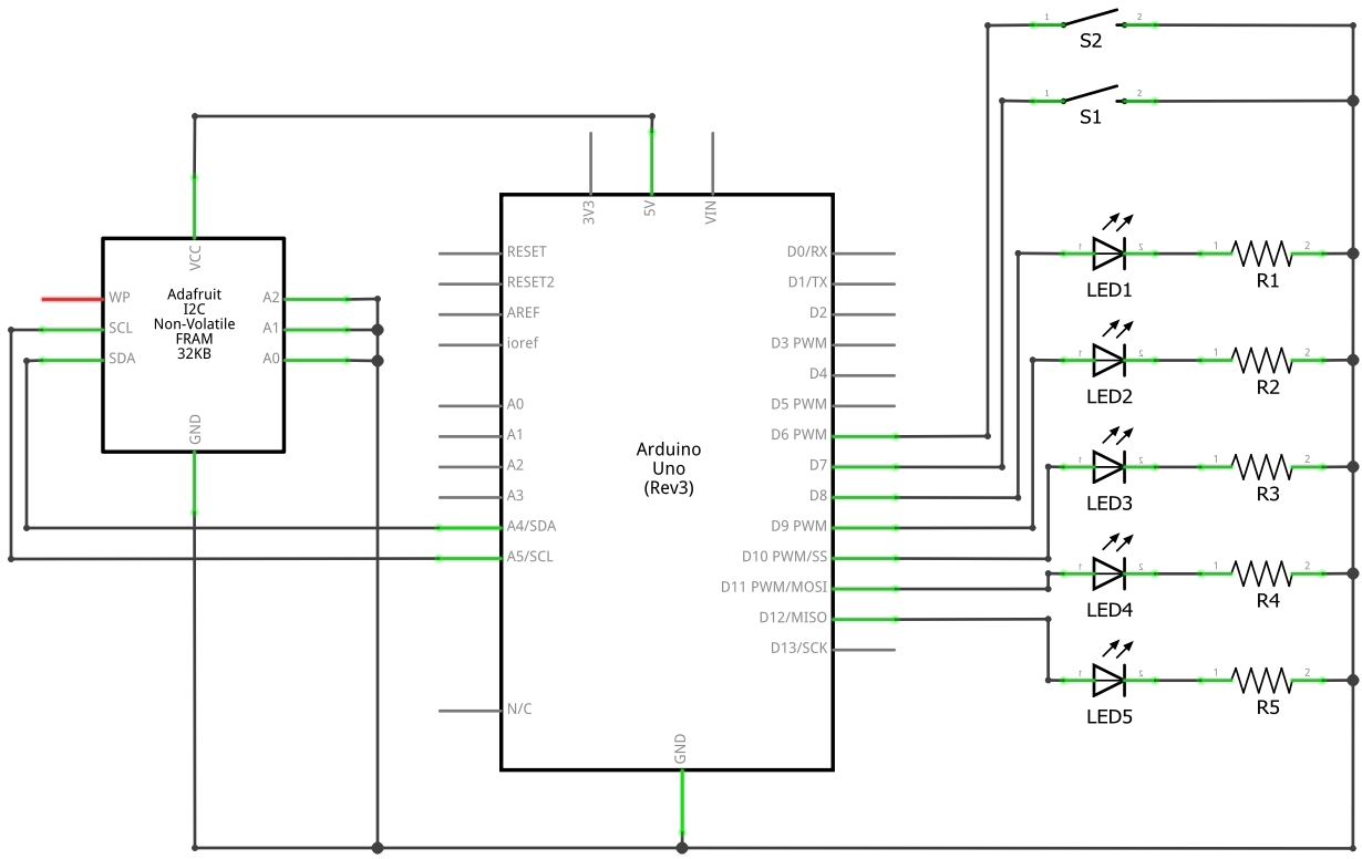 Schaltplan für Arduino und FRAM-Speicher MB85RC256V