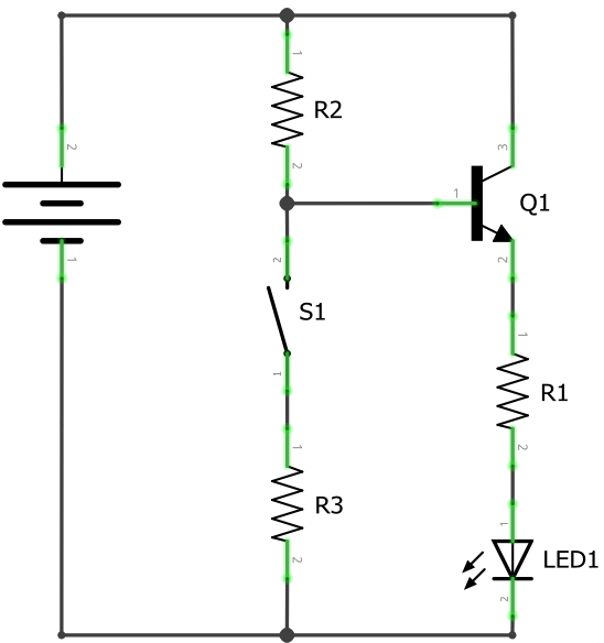 Schaltplan mit zwei Stromkreisen und NPN-Transistor