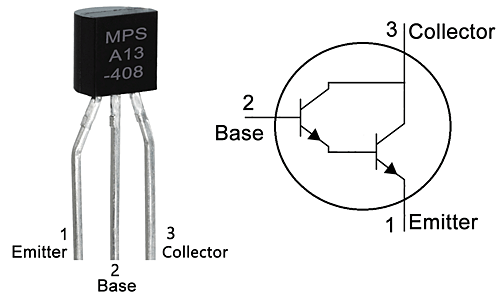 Anschlüsse des NPN-Transistors MPS A13