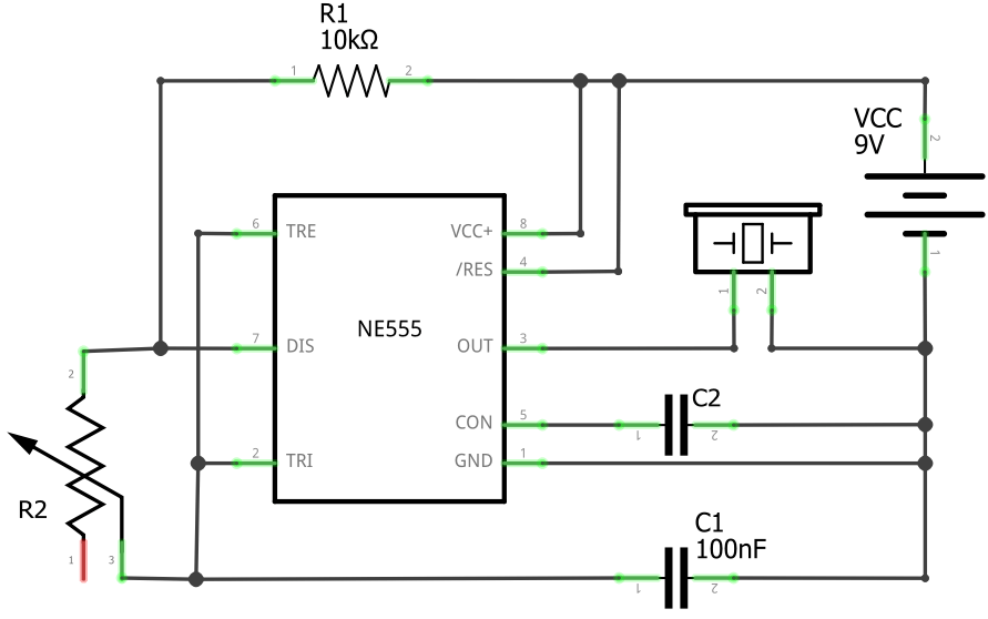 Schaltplan für den Ton-Generator mit dem NE555