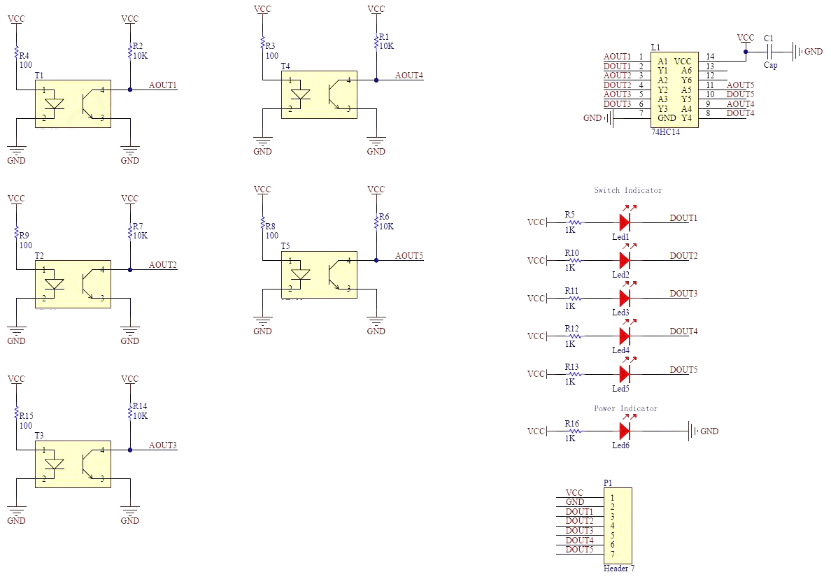 Schaltplan des 5fach-TCRT5000 IR-Moduls
